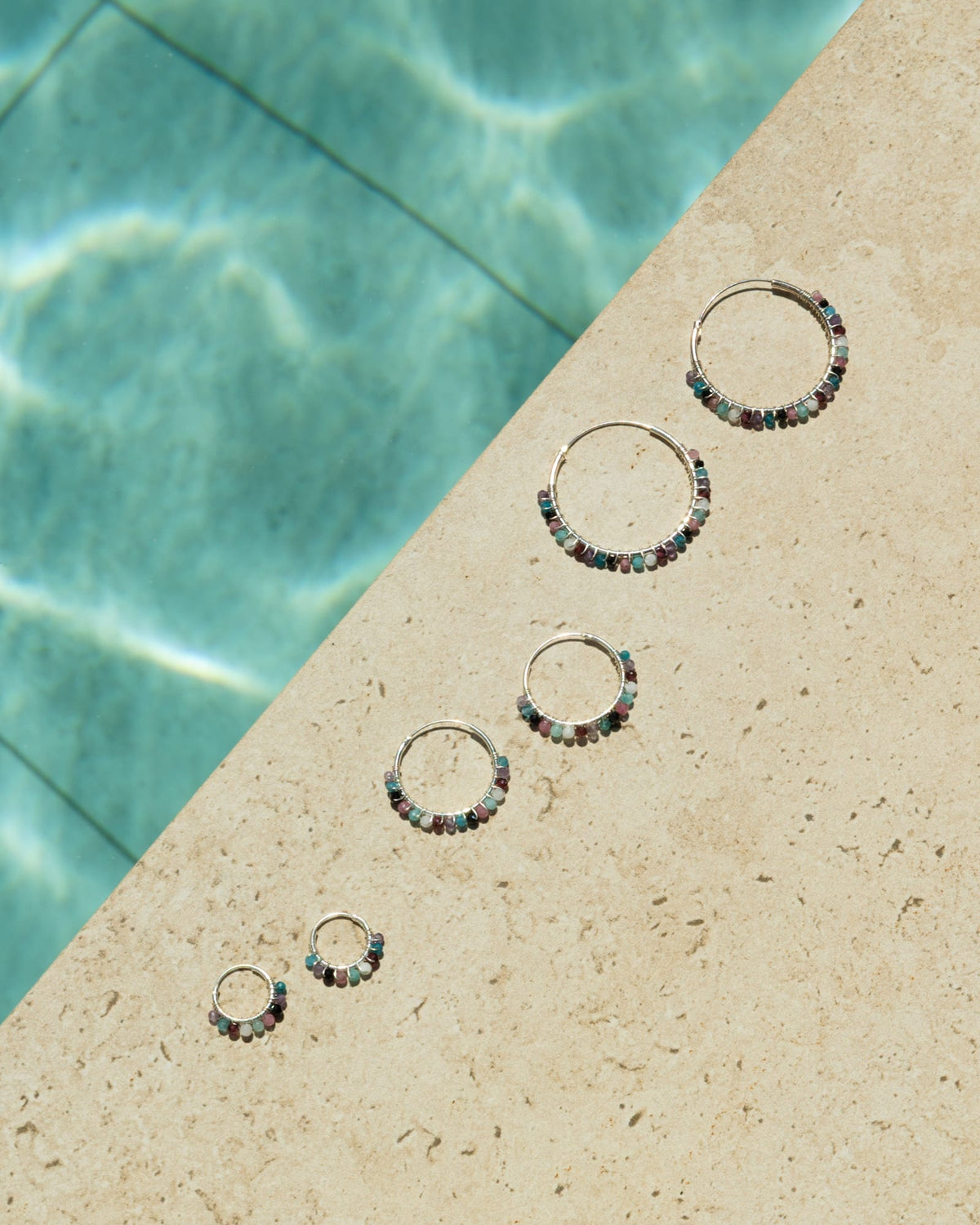 Sterling Silver and Multi Gem Tassel Hoops