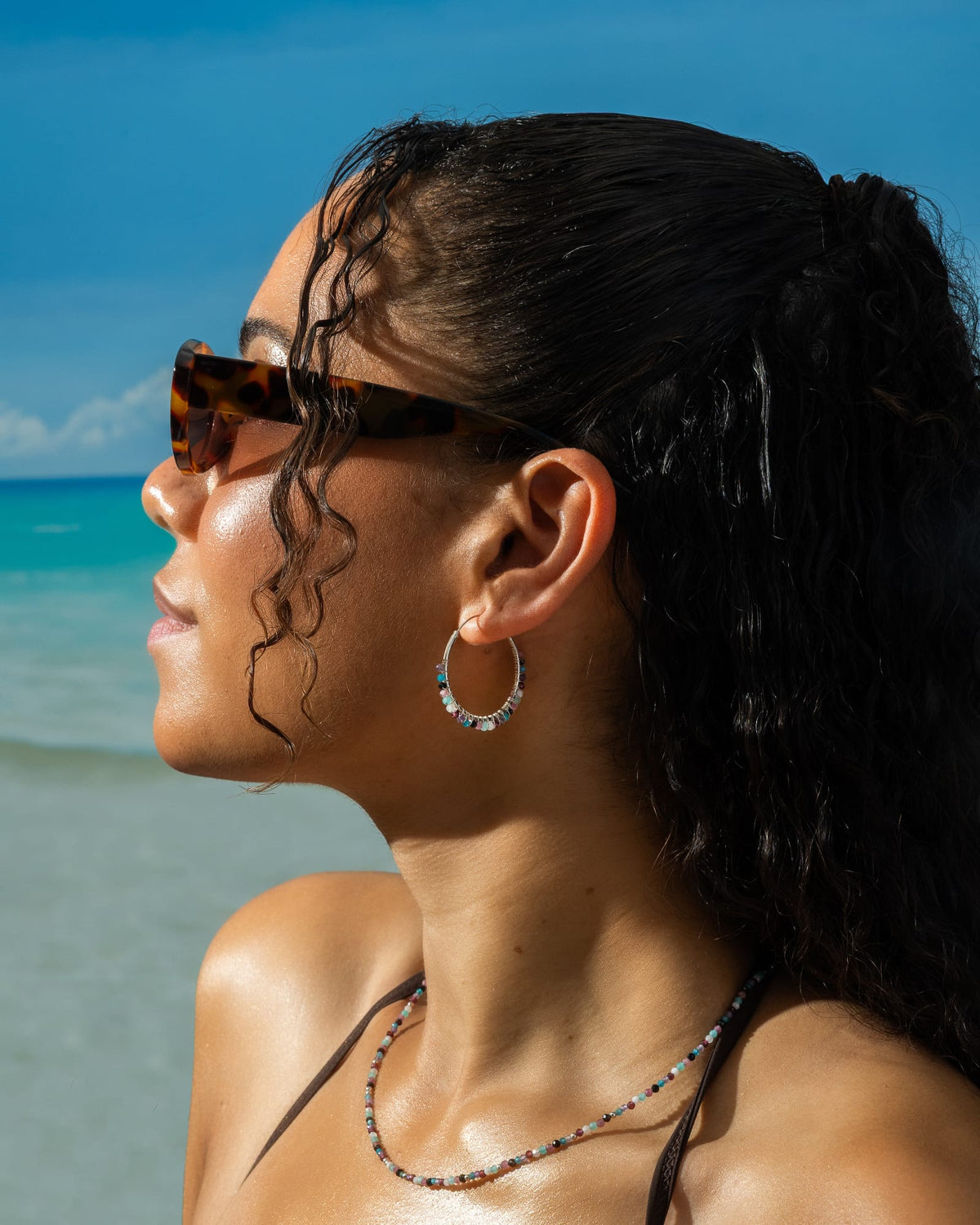 Sterling Silver and Multi Gem Tassel Hoops