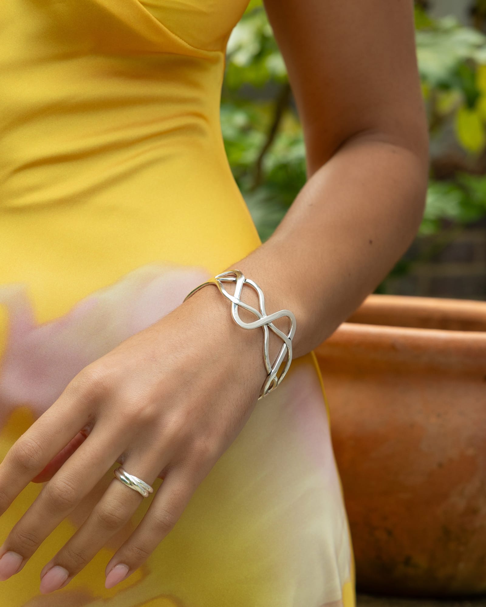 Sterling Silver Abstract Weave Bangle