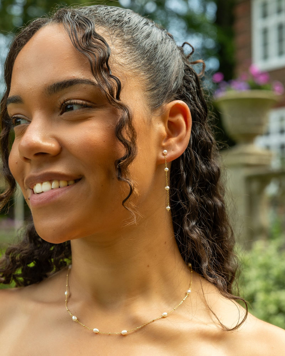 Gold Plated Freshwater Pearl Station Necklace