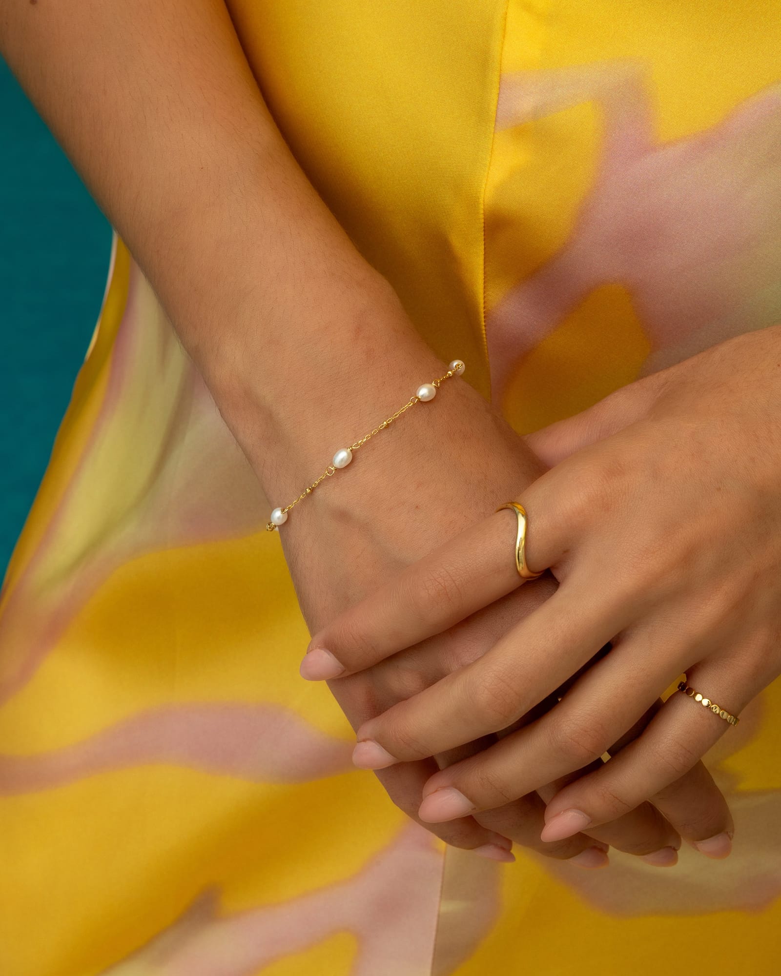 Gold Plated Freshwater Pearl Station Bracelet