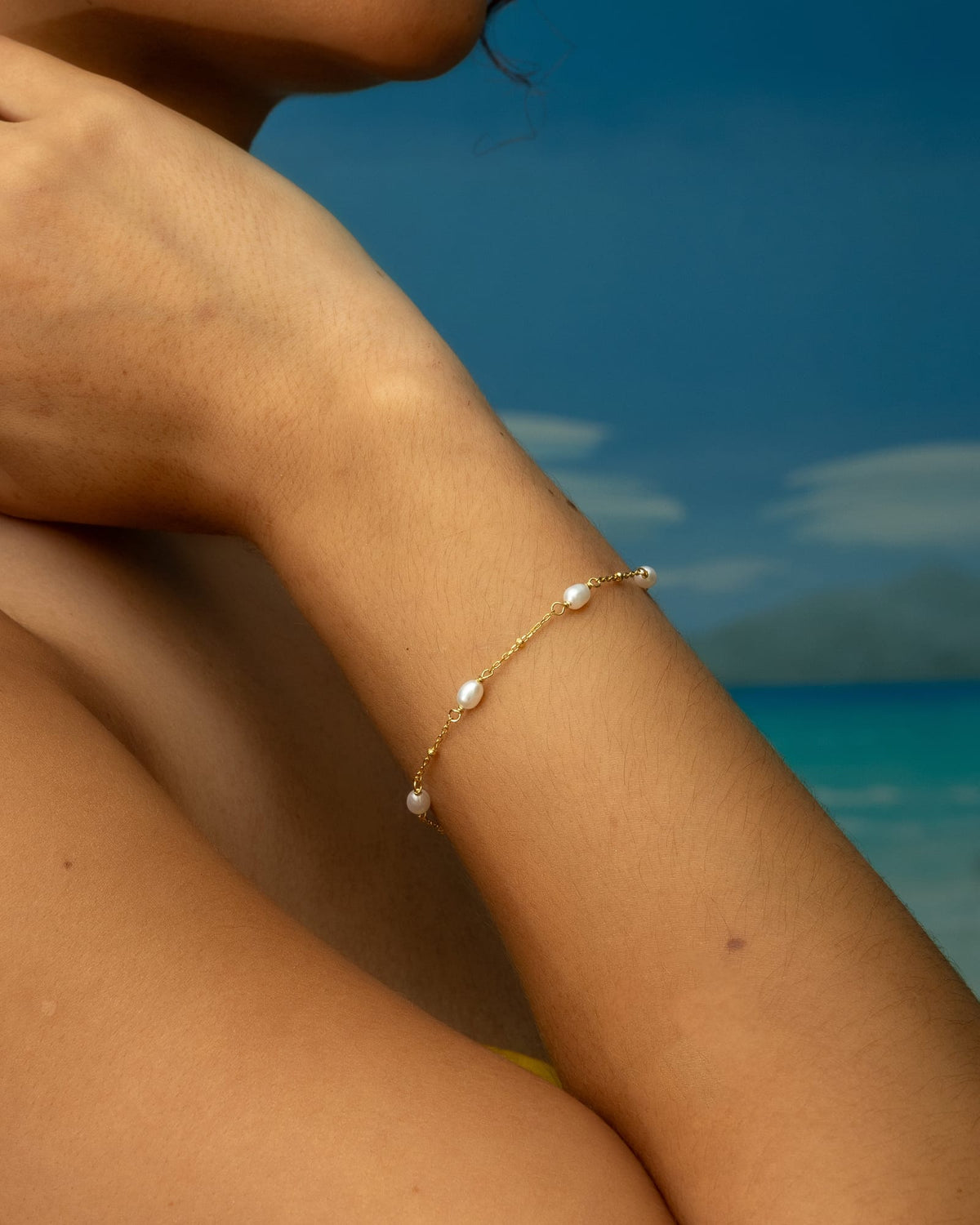 Gold Plated Freshwater Pearl Station Bracelet