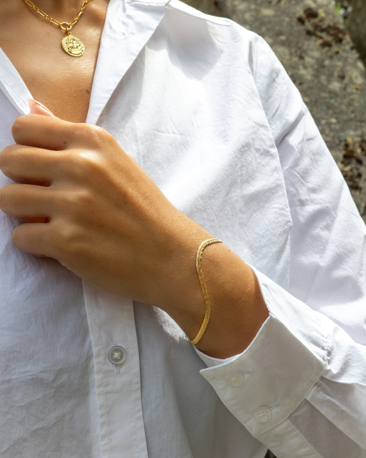 Gold Plated Etched Design Herringbone Bracelet