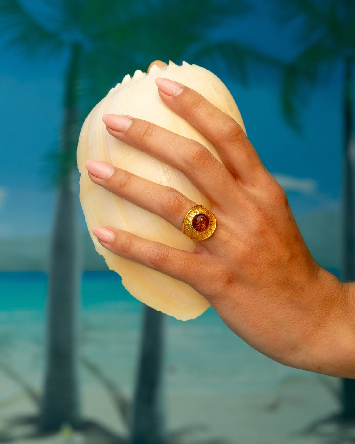 Gold Plated Amber Sun Beam Ring