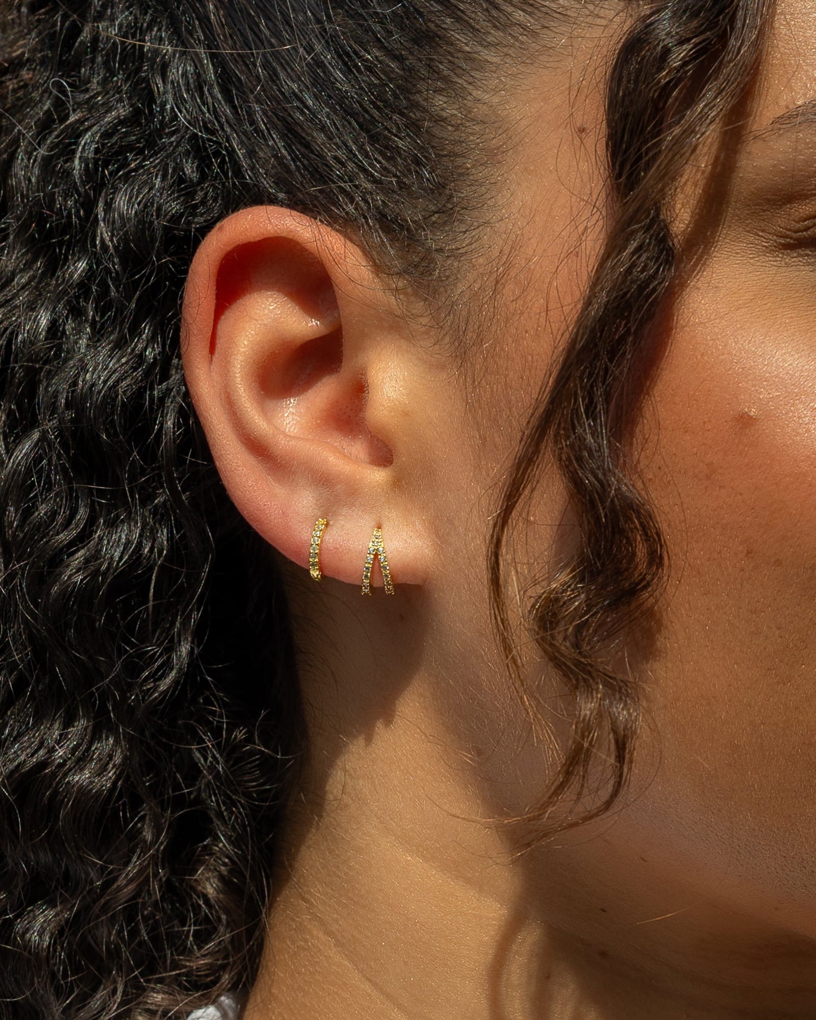 Gold Plated Cubic Zirconia Split Huggie Hoops