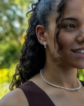 Sterling Silver and Pearl Looped Hoops Earrings