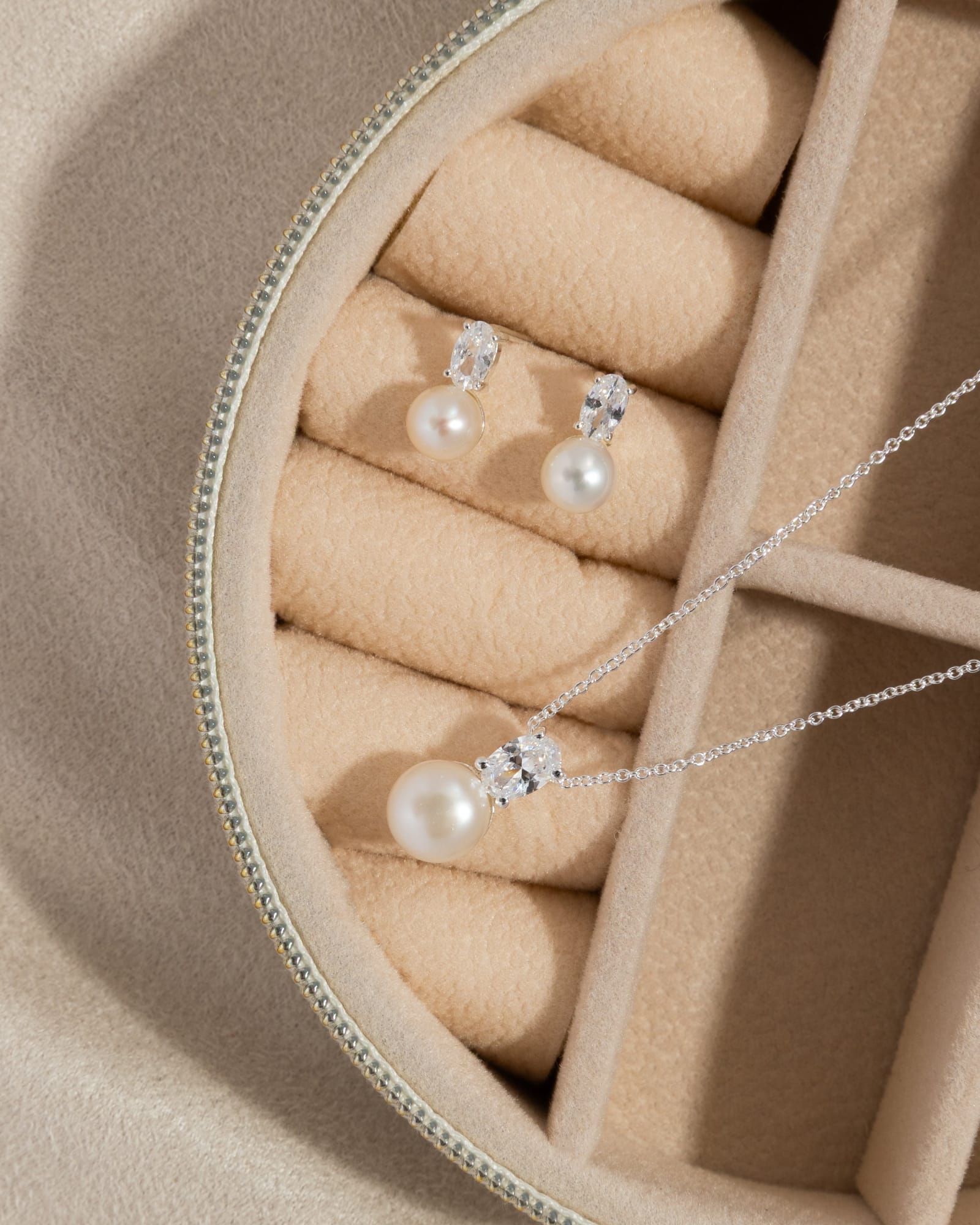 Sterling Silver, Cubic Zirconia and Freshwater Pearl Stud Earrings