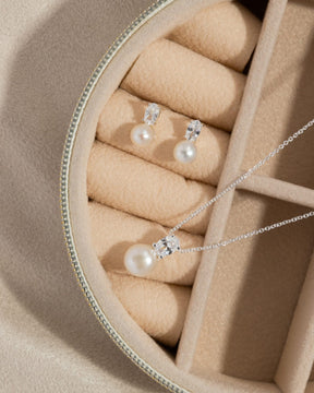 Sterling Silver, Cubic Zirconia and Freshwater Pearl Stud Earrings