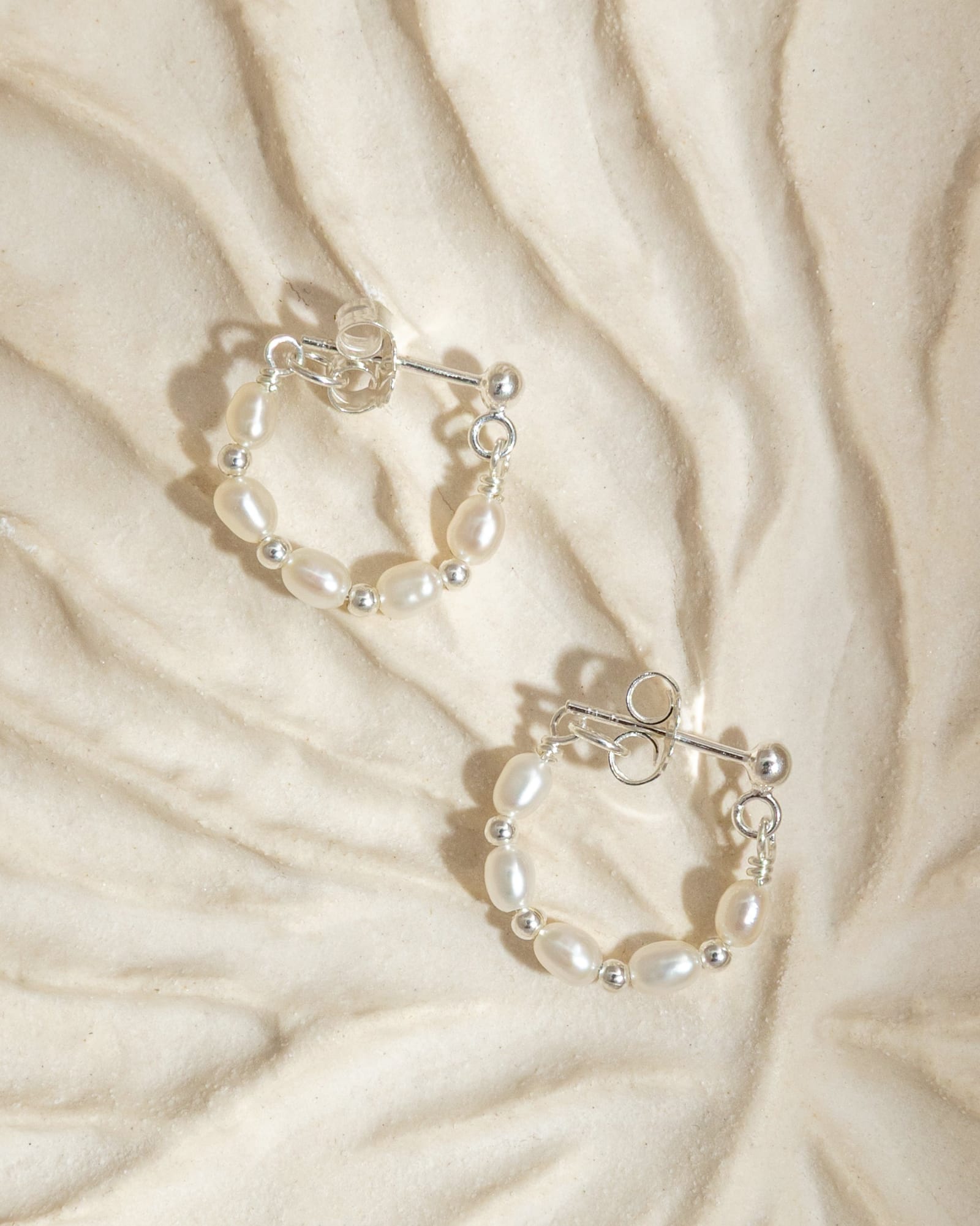 Sterling Silver and Pearl Looped Hoops Earrings