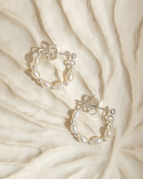 Sterling Silver and Pearl Looped Hoops Earrings