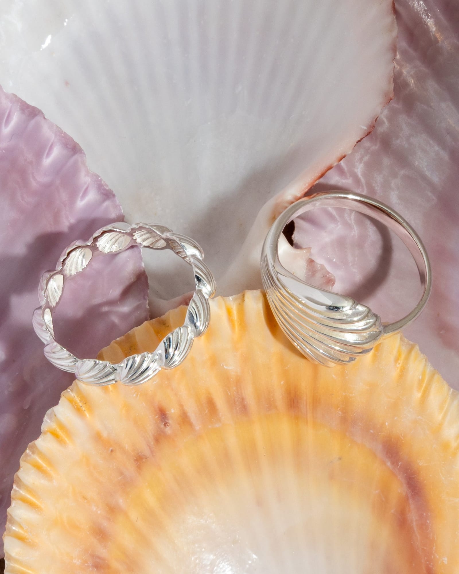 Sterling Silver Swooping Clam Ring
