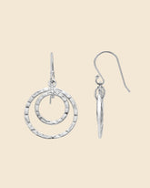 Sterling Silver Double Hammered Circle Drop Earrings