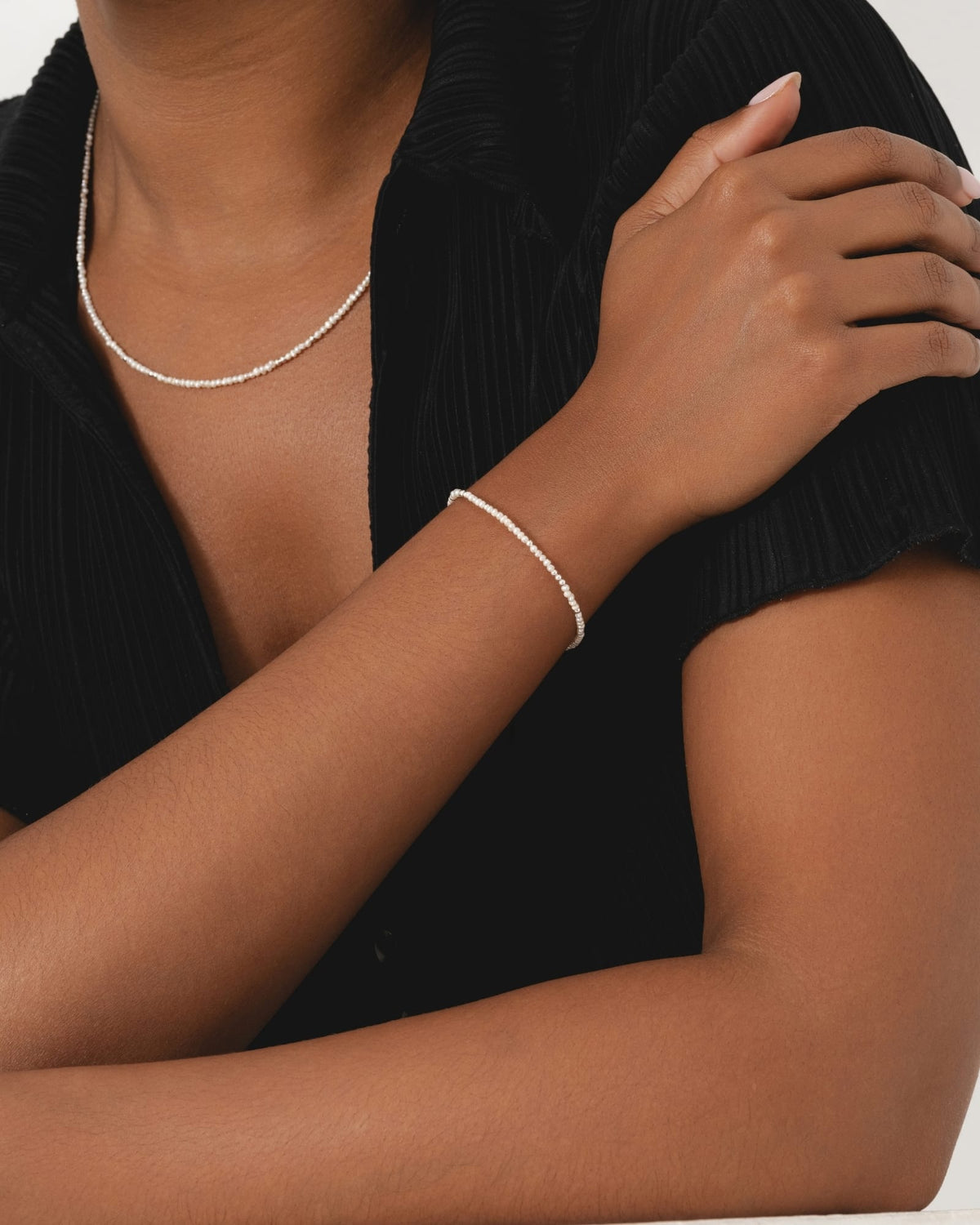 Sterling Silver and Micro Pearl Beaded Bracelet