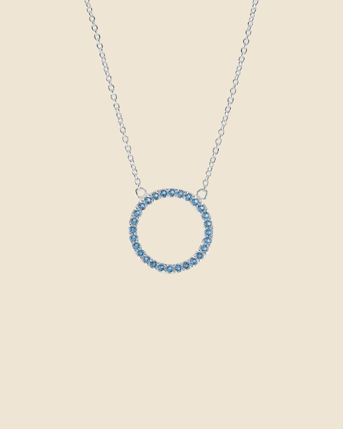 Sterling Silver and Blue Cubic Zirconia Circle Necklace