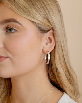 Sterling Silver Large Super Shiny Hammered Hoops