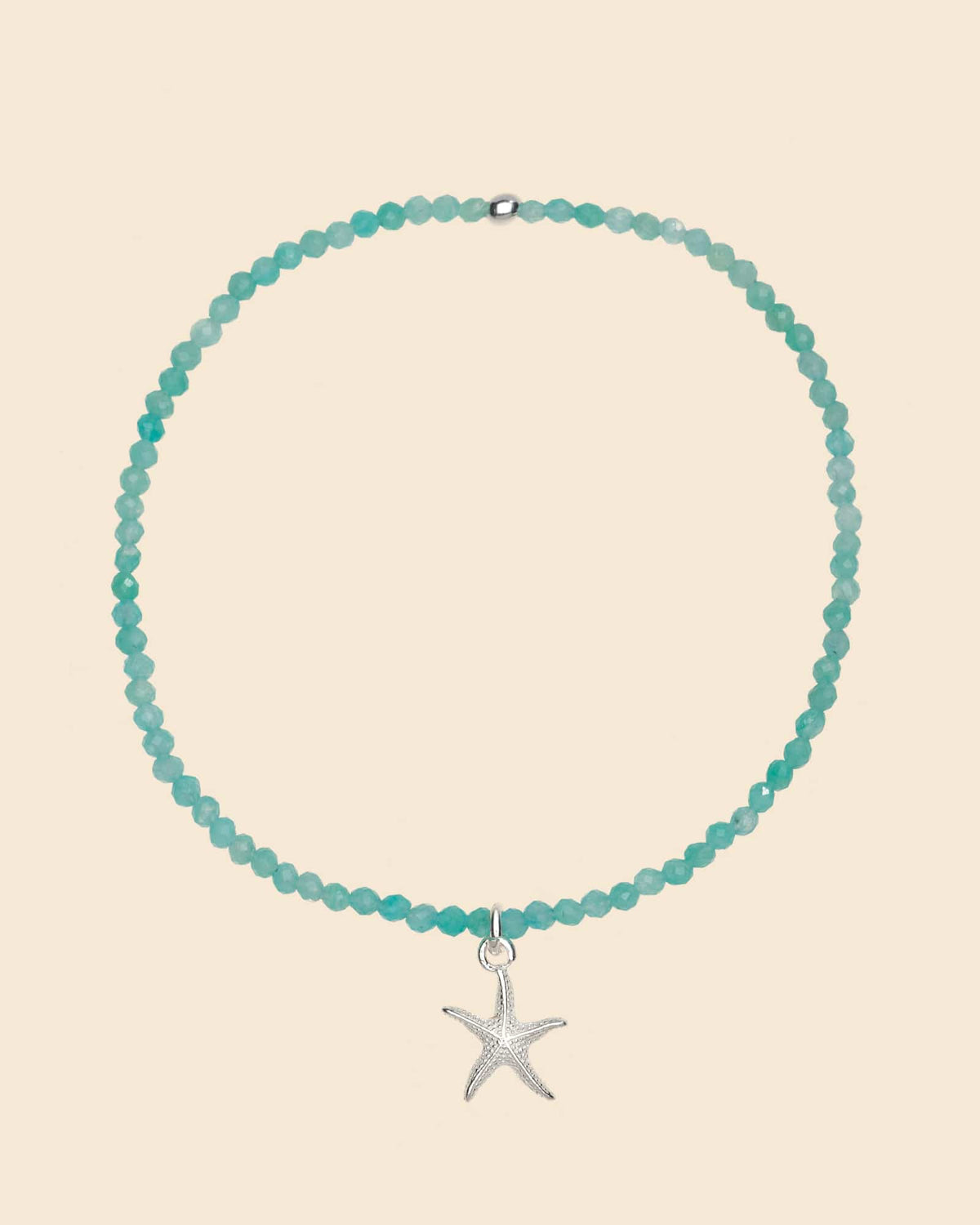 Sterling Silver Starfish and Amazonite Beaded Stretch Bracelet