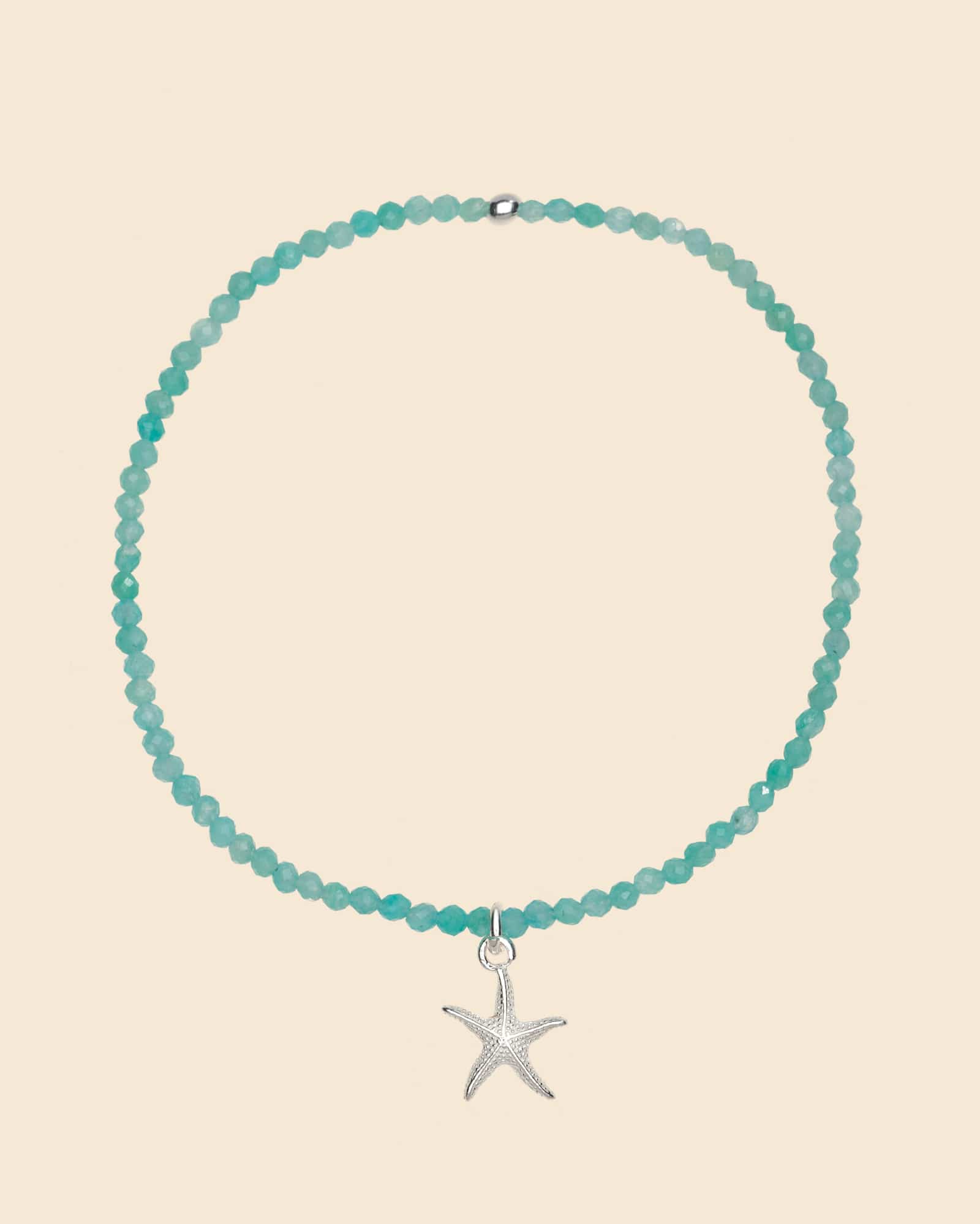 Sterling Silver Starfish and Amazonite Beaded Stretch Bracelet