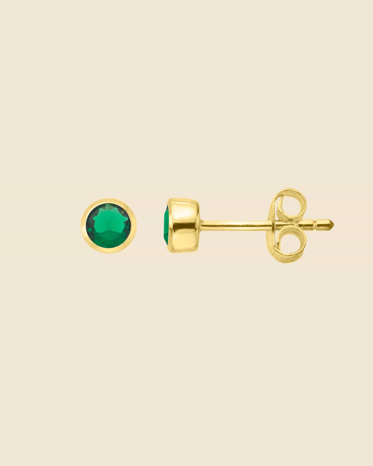 Gold Plated Simple Green Glass Solitaire Studs