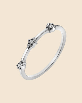 Sterling Silver and Cubic Zirconia Triple Star Band Ring