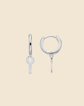 Sterling Silver Padlock and Key Charm Huggie Hoops