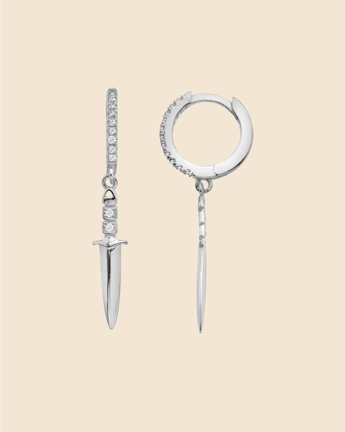 Sterling Silver and Cubic Zirconia Sword Charm Hoops