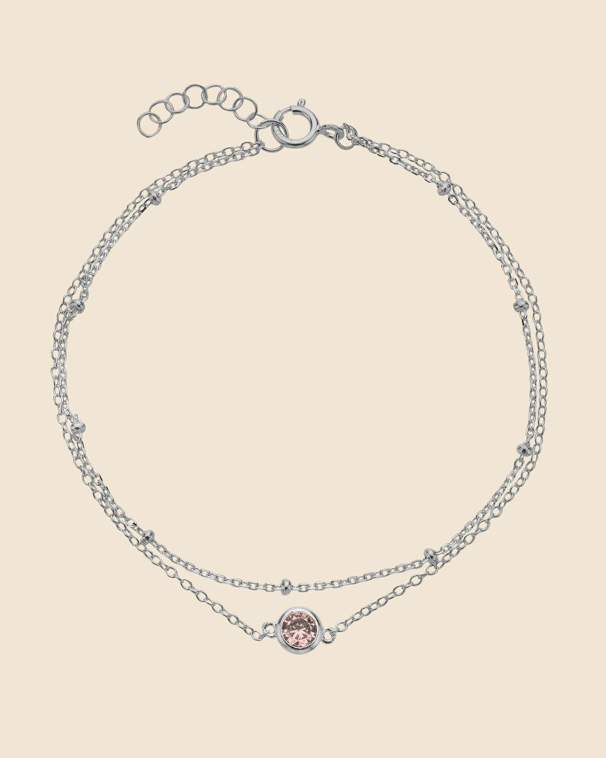 Sterling Silver and Pink Cubic Zirconia Satellite Double Chain Bracelet