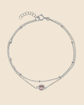 Sterling Silver and Pink Cubic Zirconia Satellite Double Chain Bracelet