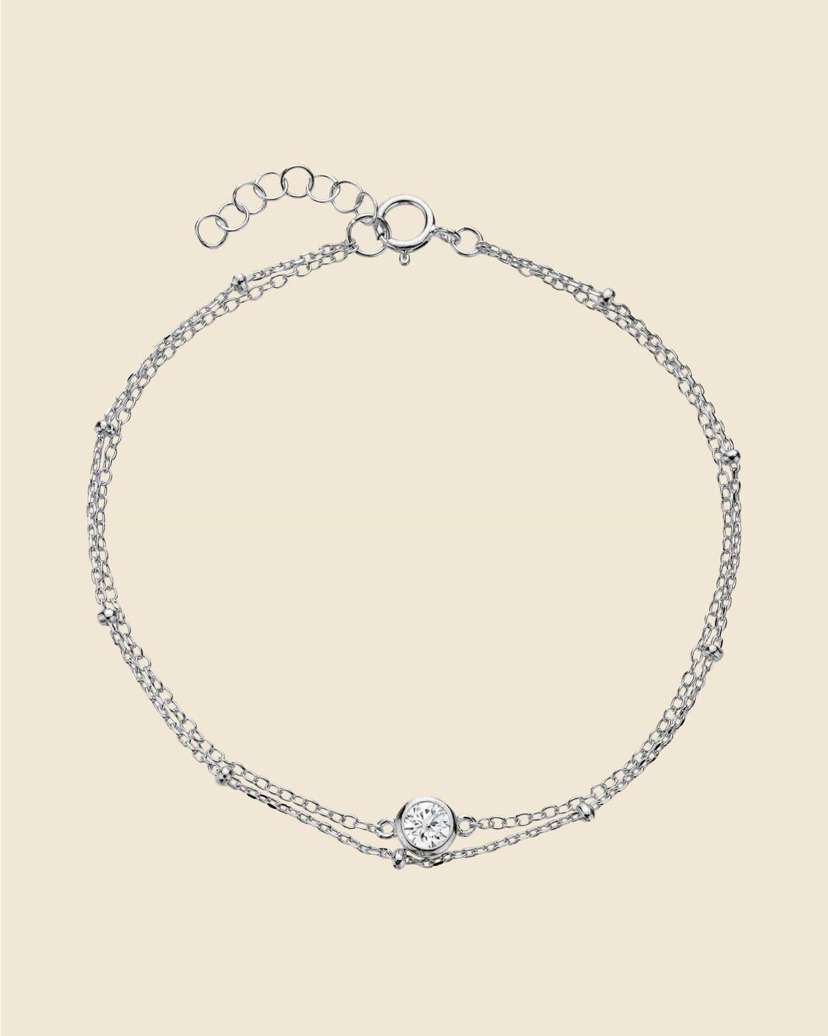Sterling Silver Simple Cubic Zirconia Layered Chain Bracelet