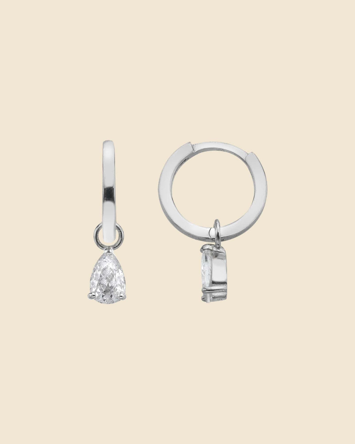 Sterling Silver Hoops with Cubic Zirconia Teardrop Charms