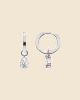 Sterling Silver Hoops with Cubic Zirconia Teardrop Charms