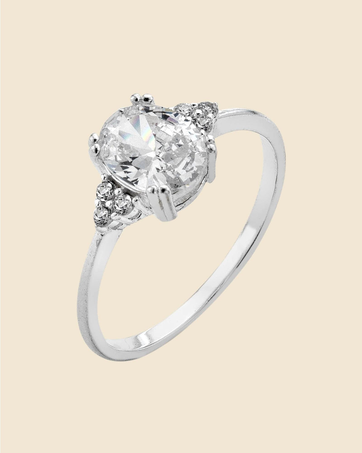 Sterling Silver Oval Solitaire Ring