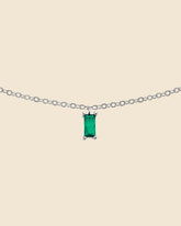 Sterling Silver Mini Emerald Glass Baguette Gem Necklace