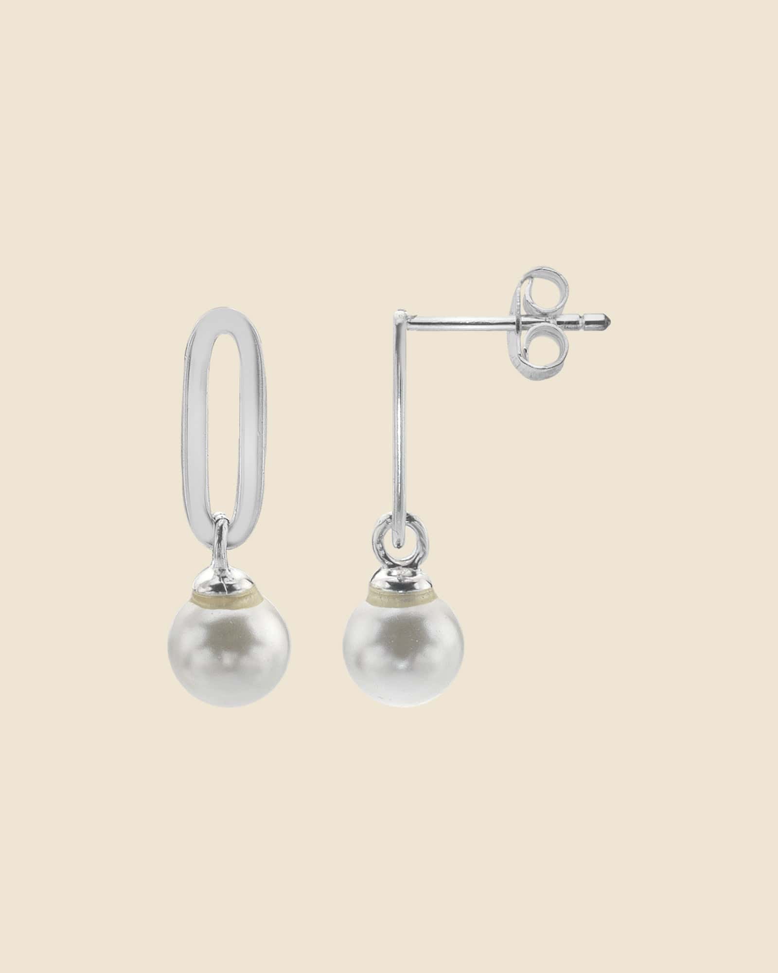 Sterling Silver Paperlink Faux Pearl Drop Earrings