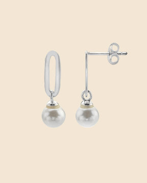 Sterling Silver Paperlink Faux Pearl Drop Earrings