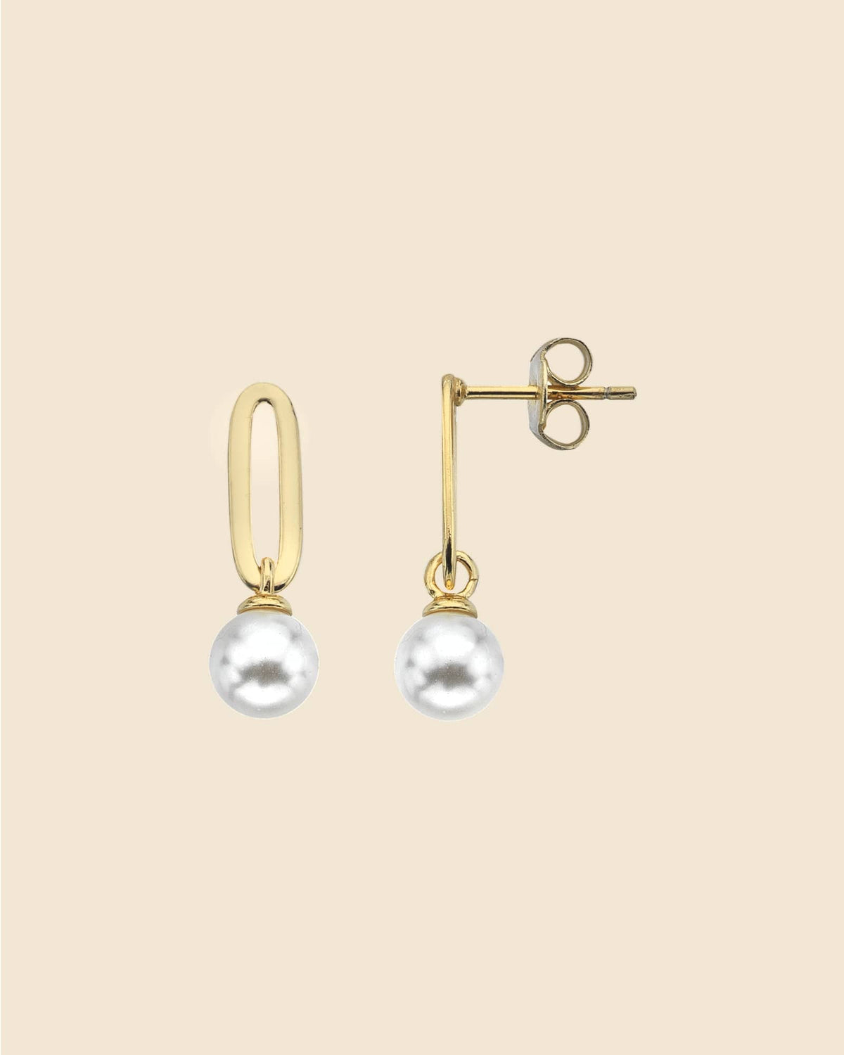 Gold Plated Paperlink Drop Earring with Faux Pearl Charm