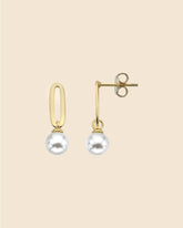 Gold Plated Paperlink Drop Earring with Faux Pearl Charm