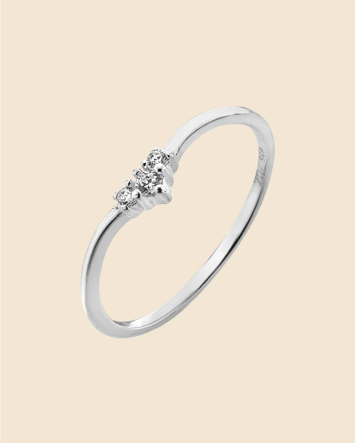 Sterling Silver and Cubic Zirconia Trio Gem Wishbone Ring