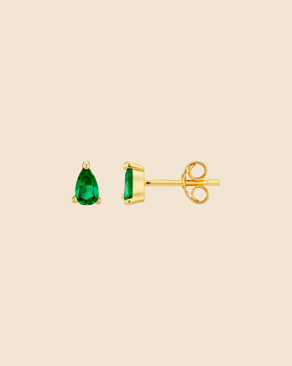 Gold Plated Emerald Green Teardrop Studs