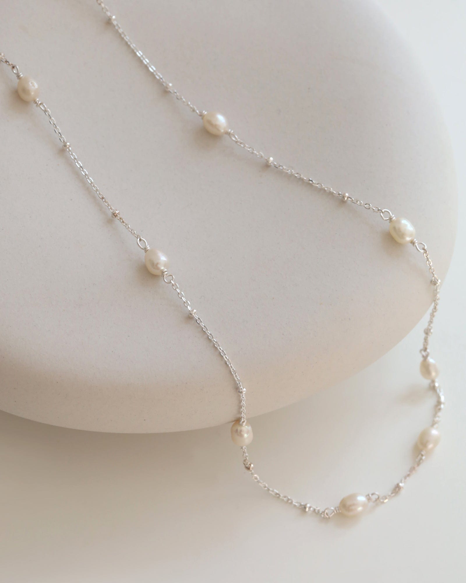 Sterling Silver and Freshwater Pearl Station Necklace