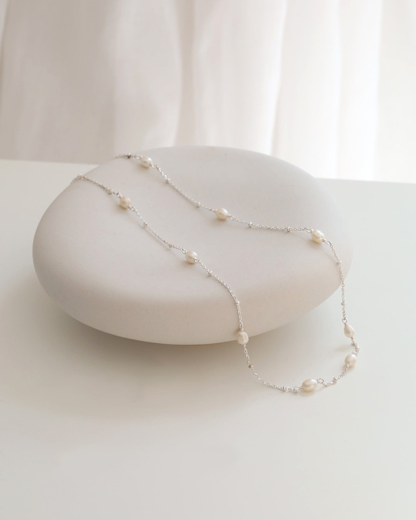 Sterling Silver and Freshwater Pearl Station Necklace