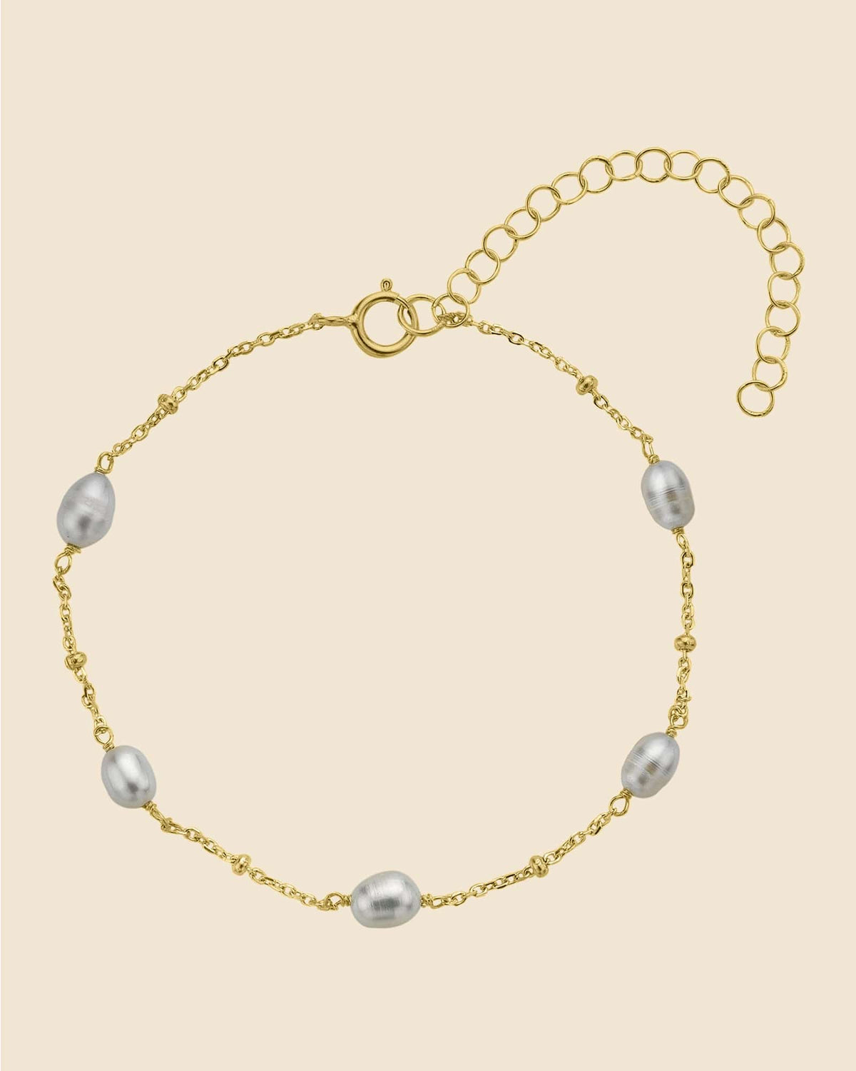 Gold Plated Freshwater Pearl Station Bracelet