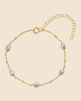 Gold Plated Freshwater Pearl Station Bracelet