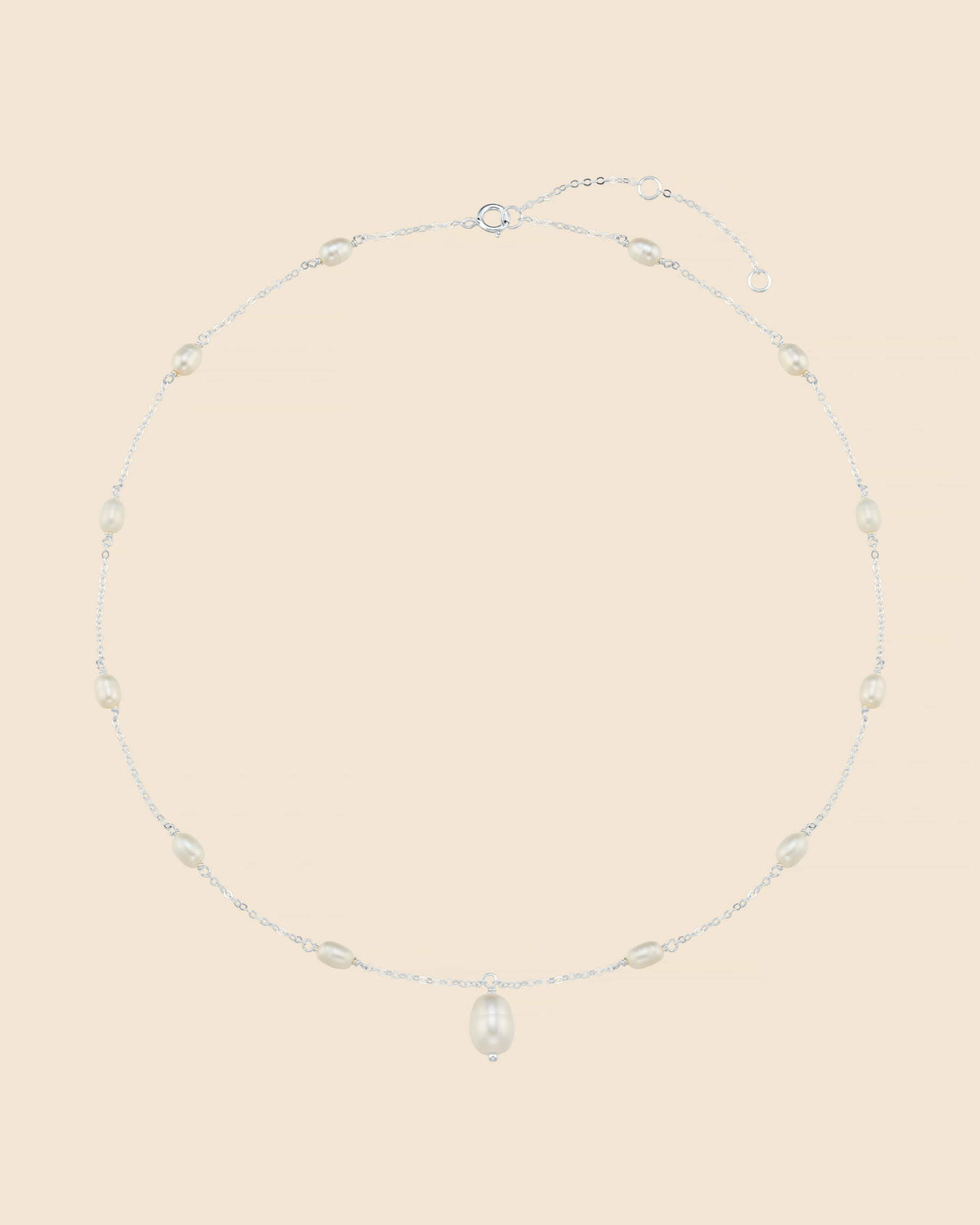 Sterling Silver and Freshwater Pearl Station Necklace with Pearl Pendant