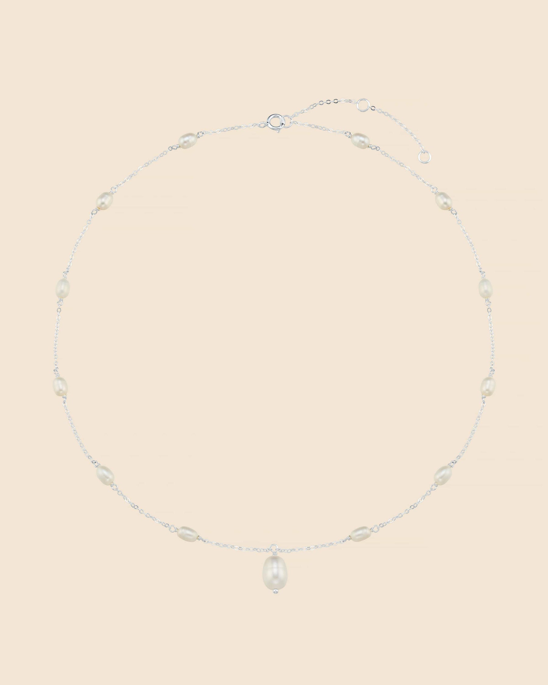 Sterling Silver and Freshwater Pearl Station Necklace with Pearl Pendant