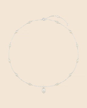 Sterling Silver and Freshwater Pearl Station Necklace with Pearl Pendant