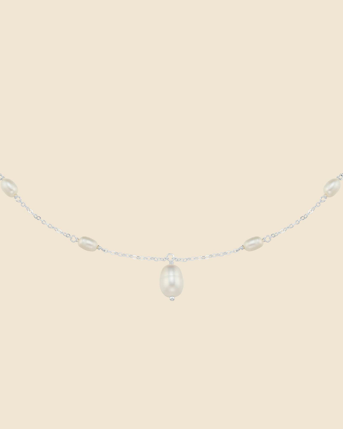 Sterling Silver and Freshwater Pearl Station Necklace with Pearl Pendant