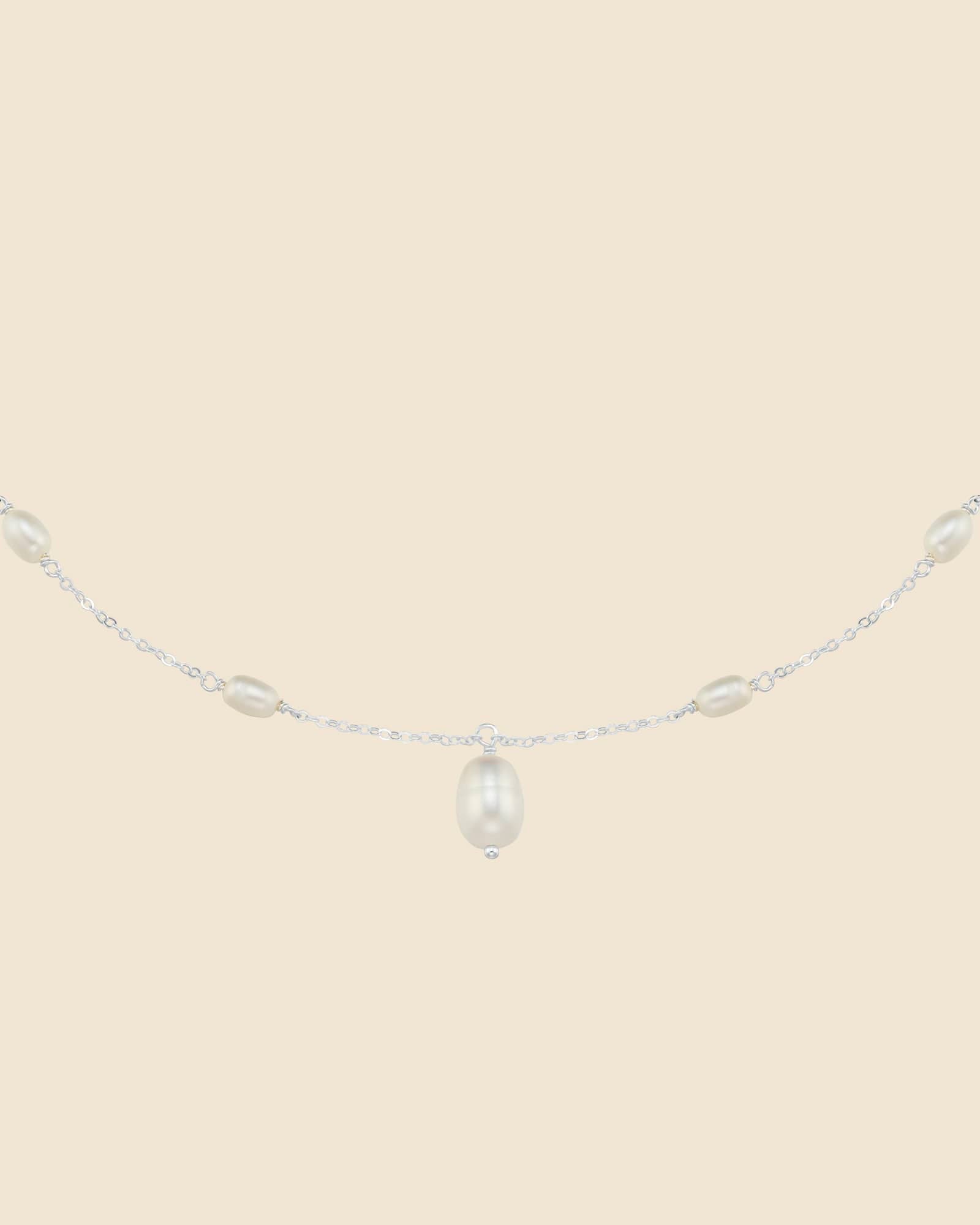 Sterling Silver and Freshwater Pearl Station Necklace with Pearl Pendant