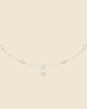Sterling Silver and Freshwater Pearl Station Necklace with Pearl Pendant