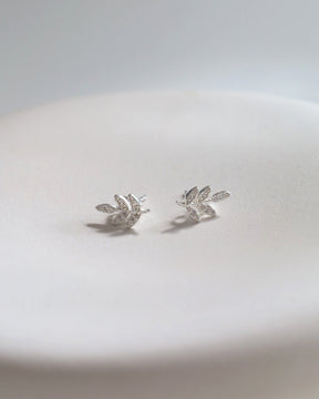 Sterling Silver and Cubic Zirconia Leaf Studs