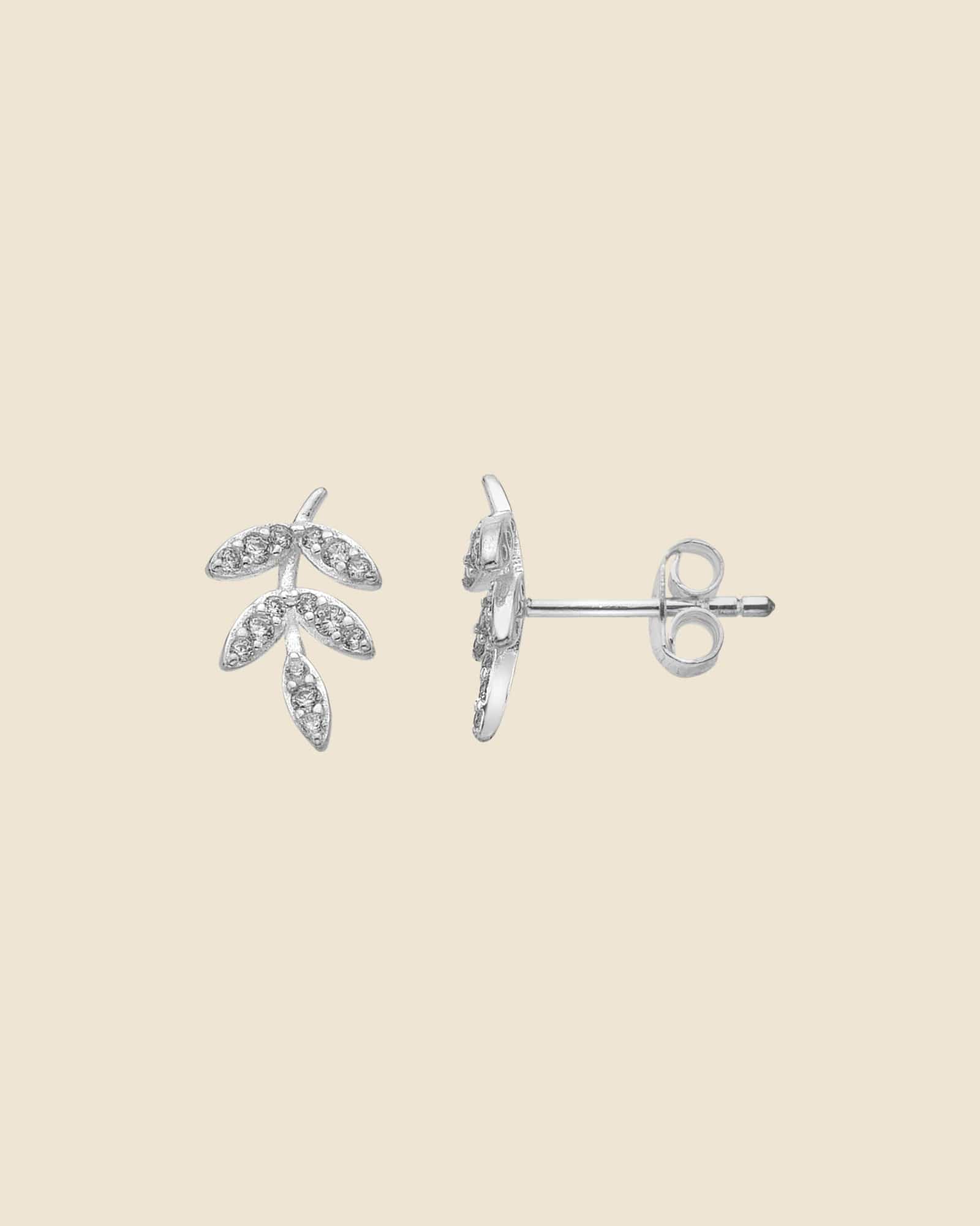 Sterling Silver and Cubic Zirconia Leaf Studs